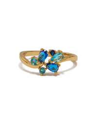 Gold Plated Blue Cubic Zirconia Cluster Ring - link has visual effect only