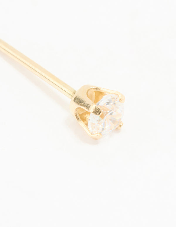 14KT Solid Yellow Gold 3MM Cubic Zirconia Piercing Stud