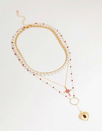 Gold Red Diamante Cross Layered Necklace - link has visual effect only