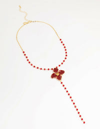Gold Red Beaded Flower Y-Necklace - link has visual effect only