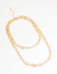 Gold Textured Link Layered Necklace - link has visual effect only