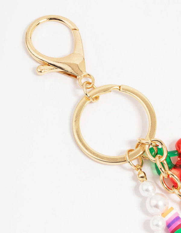 Gold Colourful Beaded Heart Keychain