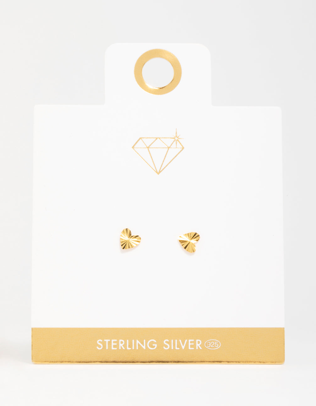 Gold Plated Sterling Silver Ribbed Heart Stud Earrings
