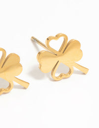 Waterproof Gold Plated Stainless Steel Heart Clover Stud Earrings - link has visual effect only