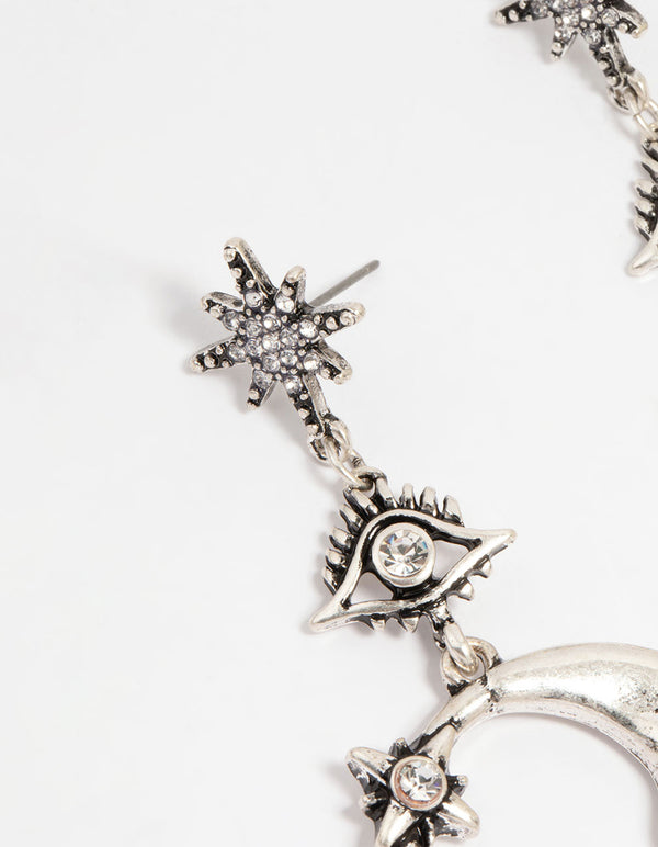 Silver Moon Celestial Drop Earrings