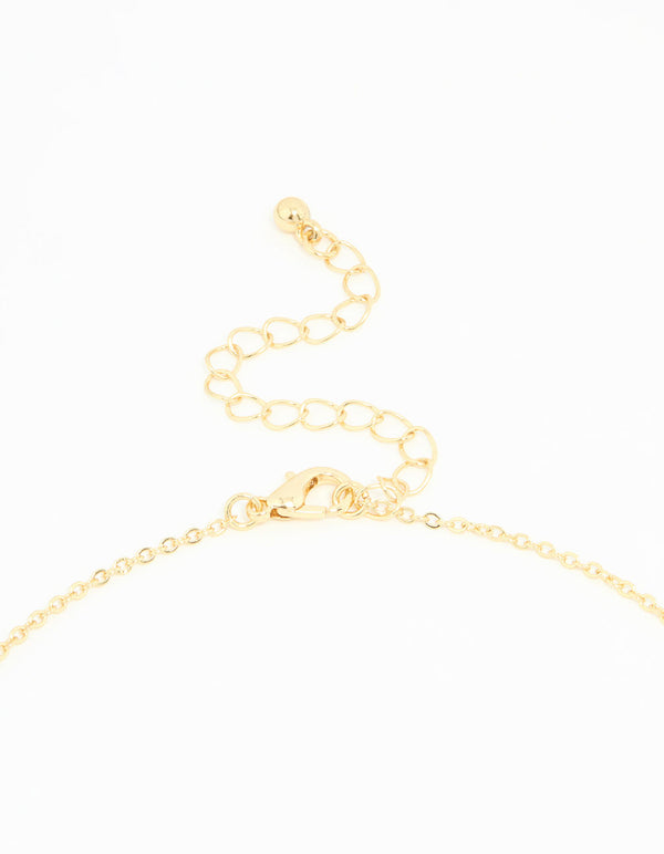 Gold Plated Diamante Outline Black Flower Pendant Necklace