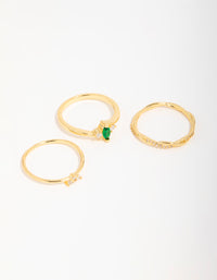 Gold Plated Emerald Diamante Teardrop Rings 3-Pack - link has visual effect only
