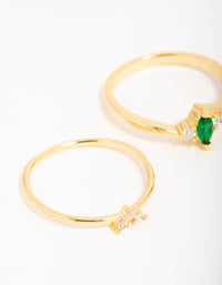 Gold Plated Emerald Diamante Teardrop Rings 3-Pack - link has visual effect only