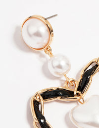 Gold Pearl Black Heart Drop Earrings - link has visual effect only