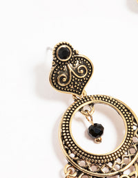 Antique Gold Black Patterned Dreamcatcher Tassel Drop Earrings - link has visual effect only