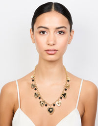 Gold Black Beaded Heart Charm Necklace - link has visual effect only