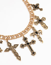 Antique Gold Black Metallic Cross Charm Necklace - link has visual effect only
