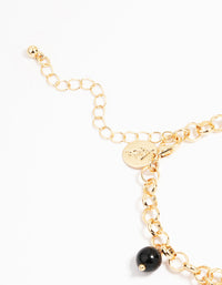 Gold Black Beaded Heart Charm Bracelet - link has visual effect only