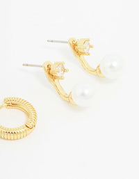 Gold Plated Heart & Pearl Earrings 3-Pack - link has visual effect only