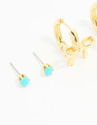 Gold Turquoise Bead & Bow Earrings 3-Pack - link has visual effect only