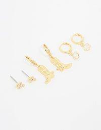 Gold Plated Cubic Zirconia Boot Earrings 3-Pack - link has visual effect only