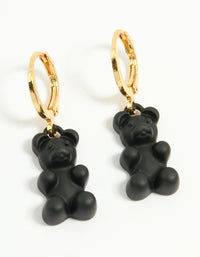 Gold Plated Black Gummy Bear Drop Earrings - link has visual effect only