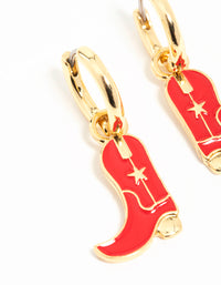 Gold Red Enamel Cowboy Boot Drop Earrings - link has visual effect only