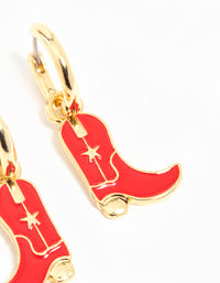 Gold Red Enamel Cowboy Boot Drop Earrings - link has visual effect only