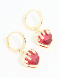 Gold Melting Pink Heart Drop Earrings - link has visual effect only