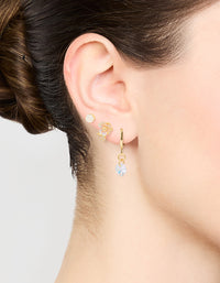Gold Plated Cubic Zirconia Floral Drop Earrings 3-Pack - link has visual effect only