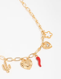 Gold Chilli & Cactus Charm Pendant Necklace - link has visual effect only