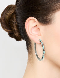 Antique Silver Turquoise Large Hoop Earrings - link has visual effect only