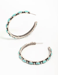 Antique Silver Turquoise Large Hoop Earrings - link has visual effect only