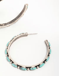 Antique Silver Turquoise Large Hoop Earrings - link has visual effect only