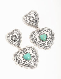 Antique Silver Turquoise Double Heart Drop Earrings - link has visual effect only