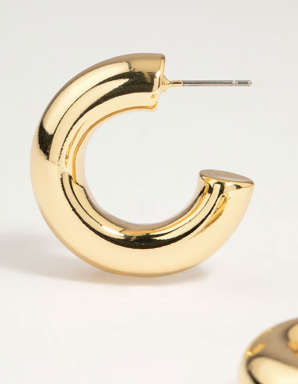 Gold Plated Brass Large Chunky Hoop Earrings