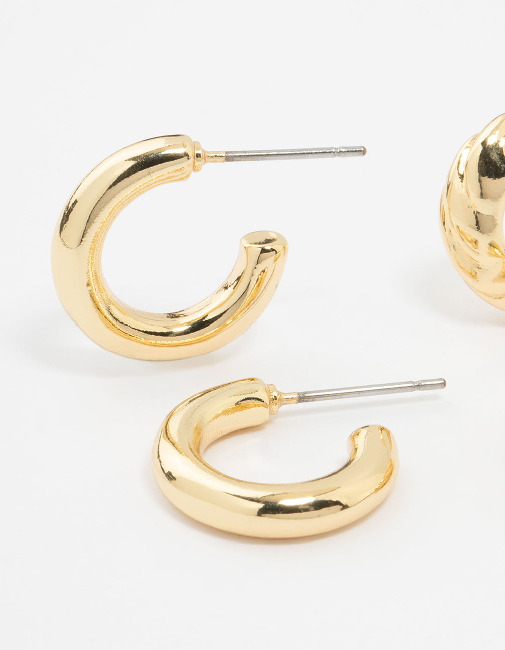 Gold Plated Plain & Textured Hoop Earrings 2-Pack