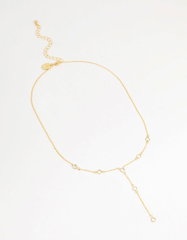 Gold Plated Brass Cubic Zirconia Y-Necklace