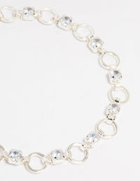 Silver Plated Brass Cubic Zirconia Alternating Link Bracelet - link has visual effect only