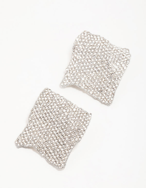 Silver Diamante Pavé Ripple Stud Earrings