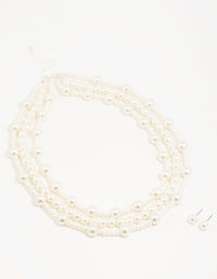 Silver Pearl Layered Necklace & Earrings Set - link has visual effect only