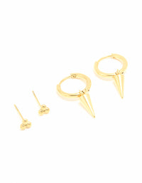 Waterproof Gold Plated Stainless Steel Dagger Huggie & Stud Earrings 2-Pack - link has visual effect only