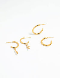 Waterproof Gold Plated Stainless Steel Sleek & Snake Charm Hoop Earrings 2-Pack - link has visual effect only