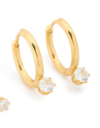 Waterproof Gold Plated Stainless Steel Mini Cubic Zirconia Earrings 2-Pack - link has visual effect only