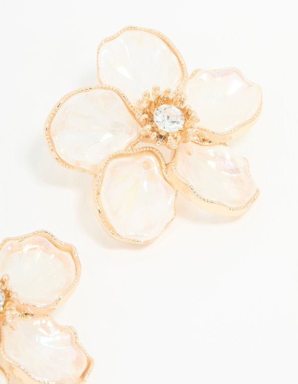 Rose Gold Diamante Flower Large Stud Earrings