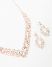 Rose Gold Diamante Pointed Cupchain Earring & Necklace Set - link has visual effect only