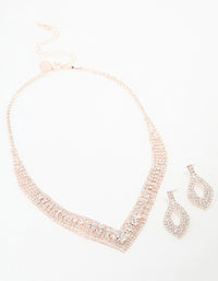 Rose Gold Diamante Pointed Cupchain Earring & Necklace Set - link has visual effect only