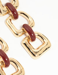 Gold Triple Chain Link Drop Earrings - link has visual effect only