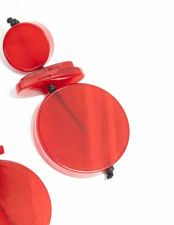 Red Layered Disc Drop Earrings