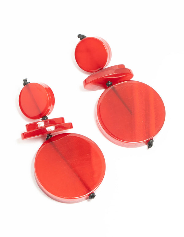 Red Layered Disc Drop Earrings