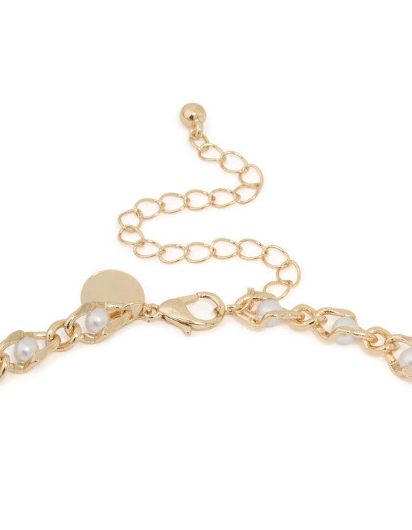 Antique Gold Pearl Coin Charm Necklace