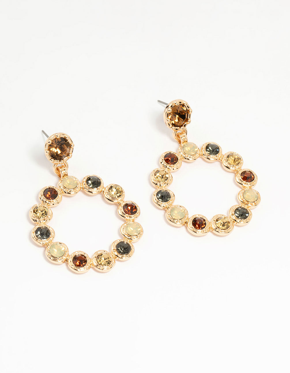 Gold Multi-Coloured Stone Circle Drop Earrings