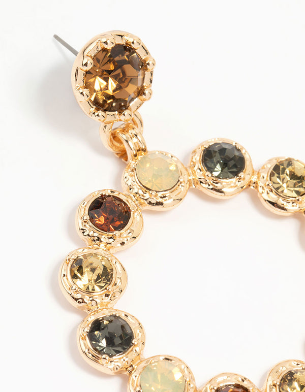 Gold Multi-Coloured Stone Circle Drop Earrings