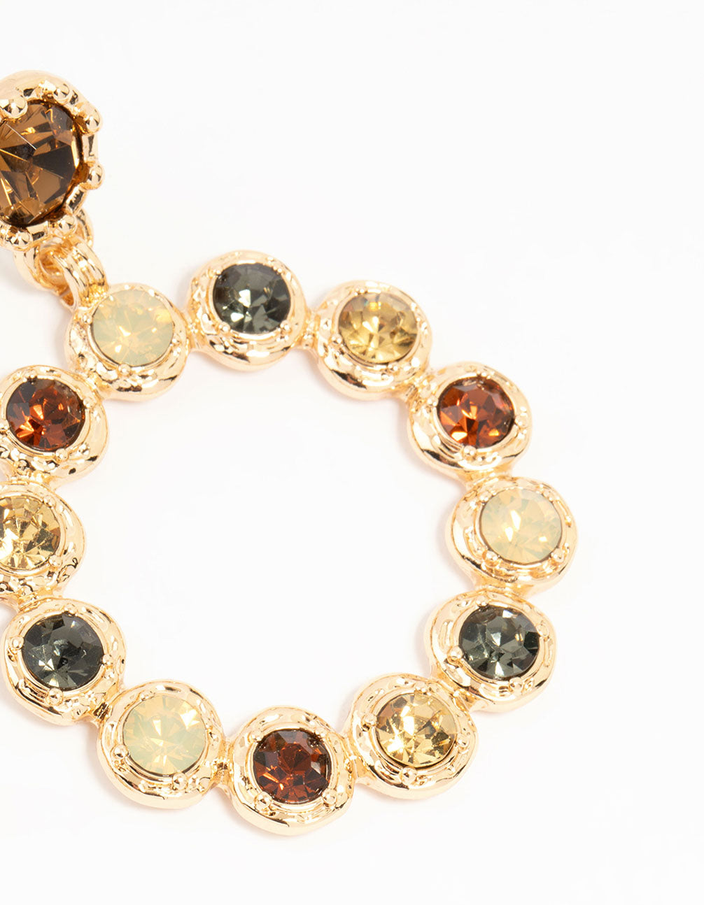 Gold Multi-Coloured Stone Circle Drop Earrings