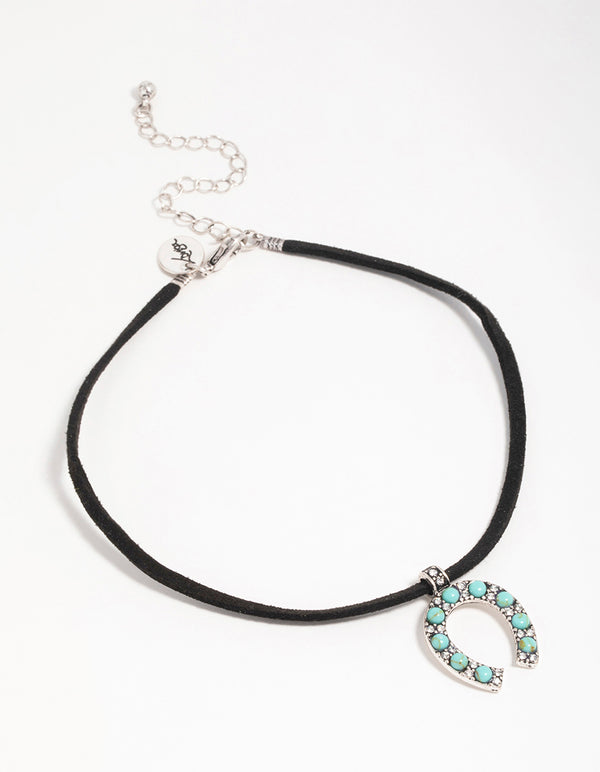 Silver Cord Turquoise Horseshoe Choker Necklace